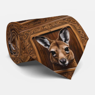 Leap of Nature: A Kangaroo Wood Print, Neck Tie