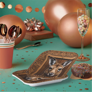 "Leap of Nature: A Kangaroo Wood Print" Paper Plates