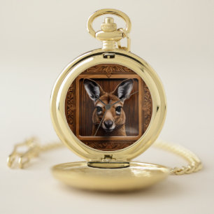 Leap of Nature: A Kangaroo Wood Print, Pocket Watch