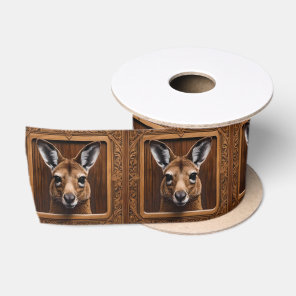Leap of Nature: A Kangaroo Wood Print, Satin Ribbon