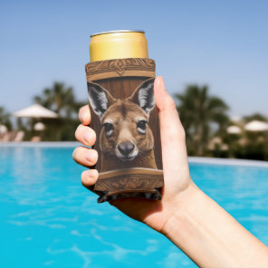 Leap of Nature: A Kangaroo Wood Print, Seltzer Can Cooler
