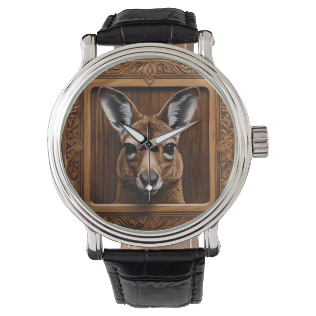 Leap of Nature: A Kangaroo Wood Print, Watch (Front)
