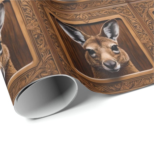 "Leap of Nature: A Kangaroo Wood Print" Wrapping Paper (Roll Corner)