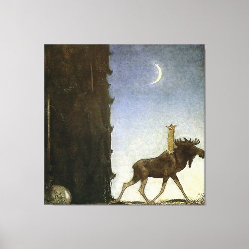 Leap the Elk Watercolor by John Bauer Canvas Print