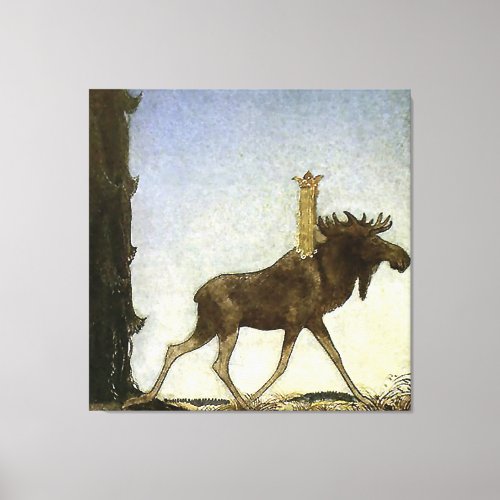 Leap the Elk Watercolor by John Bauer Canvas Print