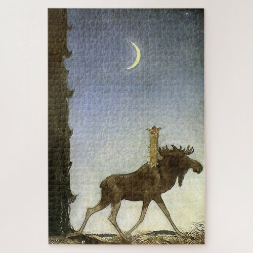 Leap the Elk Watercolor by John Bauer Jigsaw Puzzle