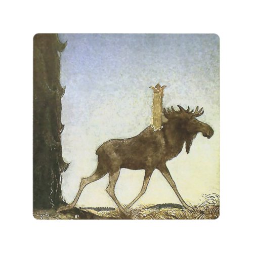 Leap the Elk Watercolor by John Bauer Metal Print