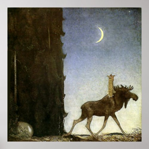 Leap the Elk Watercolor by John Bauer Poster
