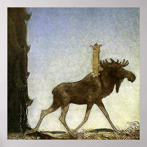 âœLeap the Elkâ Watercolor by John Bauer Poster