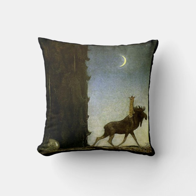 “Leap the Elk” Watercolor by John Bauer Throw Pillow (Front)