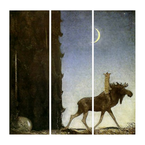 Leap the Elk Watercolor by John Bauer Triptych
