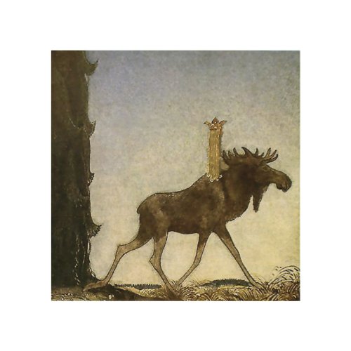 Leap the Elk Watercolor by John Bauer Wood Wall Art
