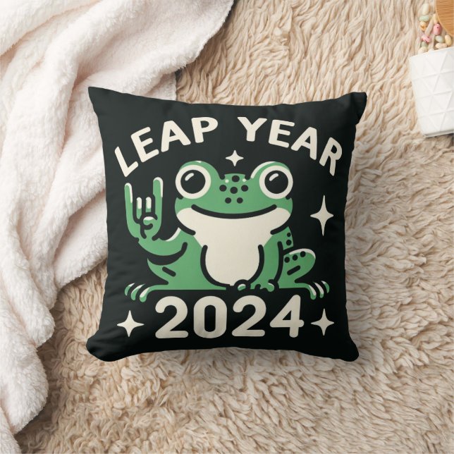 Leap Year 2024 Frog  Throw Pillow (Blanket)