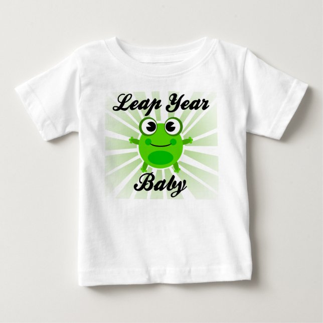 Leap Year Baby, Cute Green Frog Baby T-Shirt (Front)