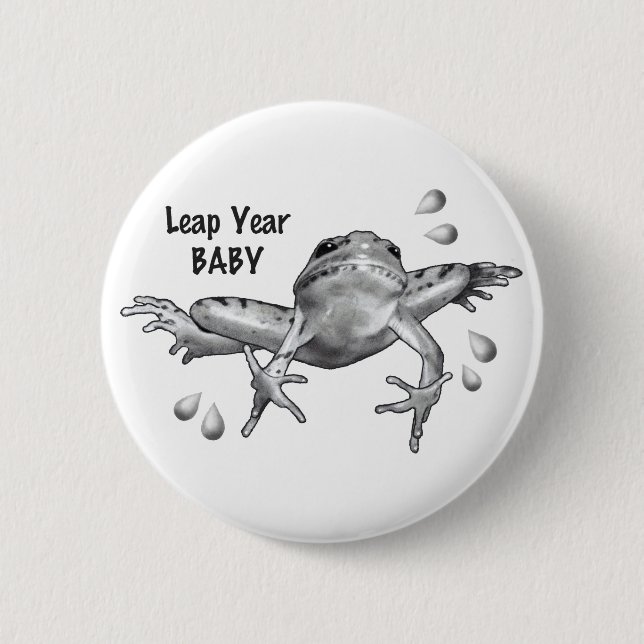 Leap Year Baby: Leaping Frog in Pencil Pinback Button (Front)