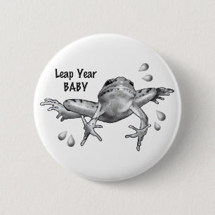Leap Year Baby: Leaping Frog in Pencil Pinback Button
