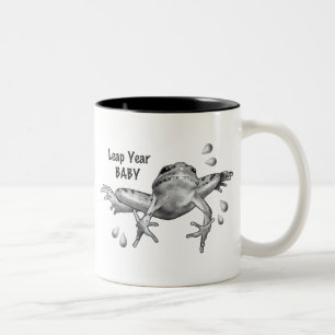 Leap Year Baby: Leaping Frog in Pencil Two-Tone Coffee Mug