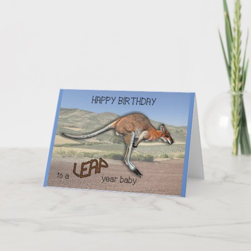 LEAP YEAR Birthday Humor Art of Leaping KANGAROO Holiday Card