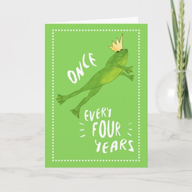 Leap Year Birthday Jumping Frog with Crown Card (Front)