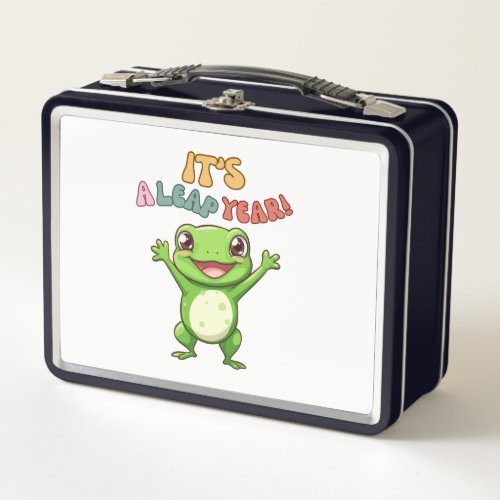 Leap Year Cute Happy Frog Modern Vintage Typograph Metal Lunch Box