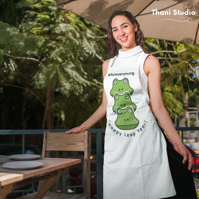 Leap Year Forever Young 3 Frogs Feb 29 Celebration Apron (Creator Uploaded)