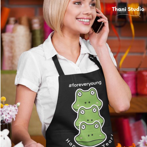 Leap Year Forever Young 3 Frogs Feb 29 Celebration Apron