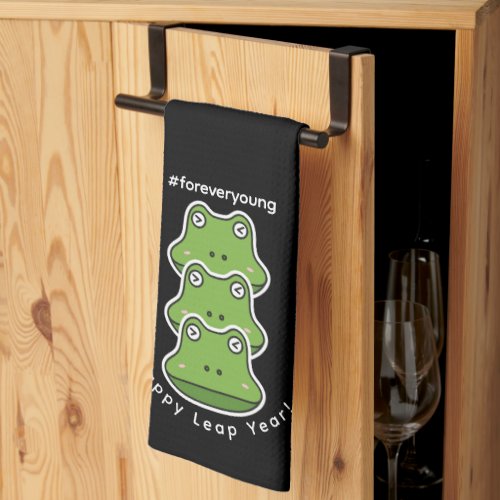 Leap Year Forever Young 3 Frogs Feb 29 Celebration Kitchen Towel