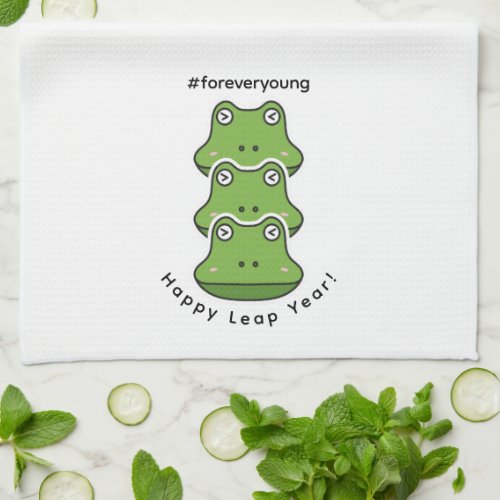 Leap Year Forever Young 3 Frogs Feb 29 Celebration Kitchen Towel
