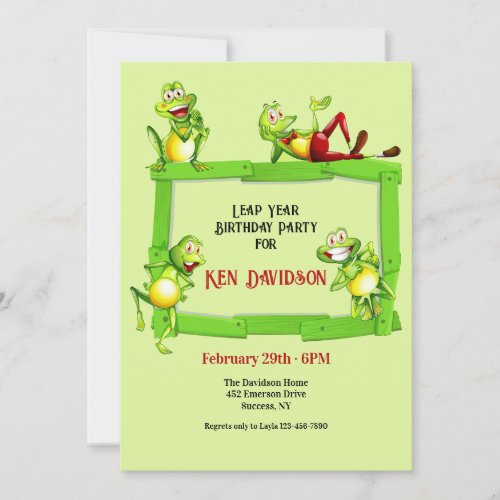 Leap Year Frog Birthday  Invitation