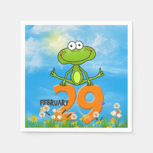 Leap year frog jumping over 29 number napkins