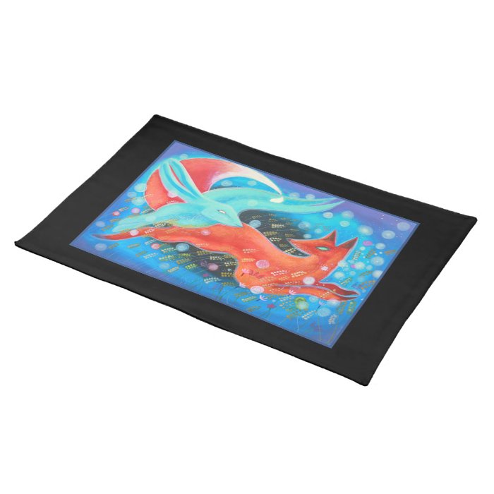 Leaping Animals, a Fox and a Hare. Place Mats