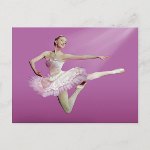 Leaping Ballerina on Pink Postcard