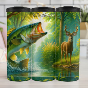 Leaping Bass Deer Forest Hunt Thermal Tumbler