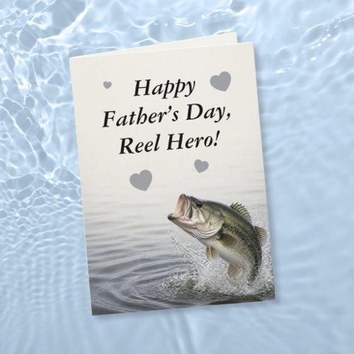 Leaping Bass Hearts Reel Hero Fishing Father’s Day Card