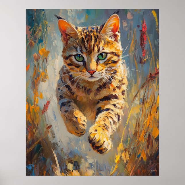  Leaping Bengal Cat Art Poster (Front)