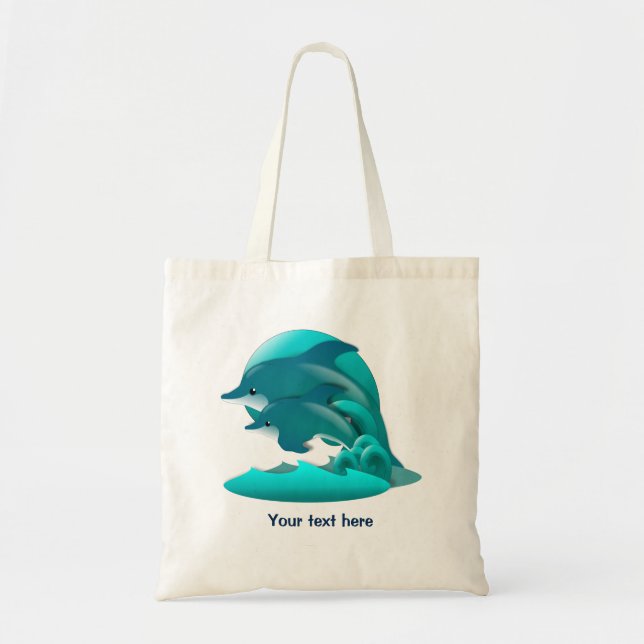 Leaping Blue Dolphins Personalized Tote Bag (Front)