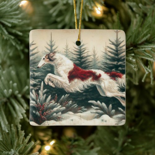 Leaping Borzoi Christmas Ornament