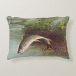 Leaping Brook Trout by S.A. Kilbourne Vintage Fish Accent Pillow