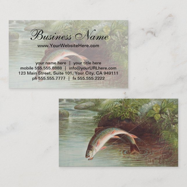 Leaping Brook Trout by S.A. Kilbourne Vintage Fish Business Card (Front/Back)