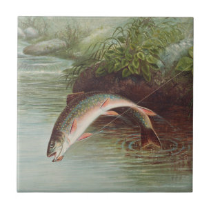 Leaping Brook Trout by S.A. Kilbourne Vintage Fish Ceramic Tile