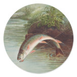 Leaping Brook Trout by S.A. Kilbourne Vintage Fish Classic Round Sticker