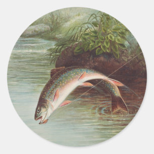 Leaping Brook Trout by S.A. Kilbourne Vintage Fish Classic Round Sticker