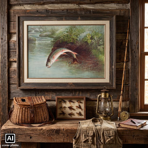 Leaping Brook Trout by S.A. Kilbourne Vintage Fish Poster