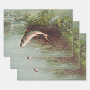 Leaping Brook Trout by S.A. Kilbourne Vintage Fish Wrapping Paper Sheets
