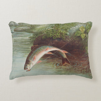 Leaping Brook Trout by Samuel Kilbourne (1874) Accent Pillow