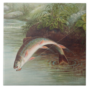 Leaping Brook Trout by Samuel Kilbourne (1874) Ceramic Tile