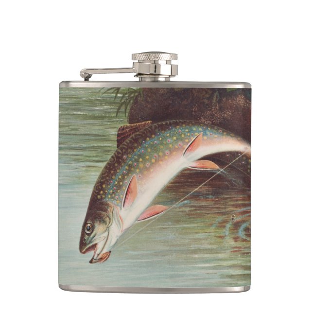 Leaping Brook Trout by Samuel Kilbourne (1874) Flask (Front)
