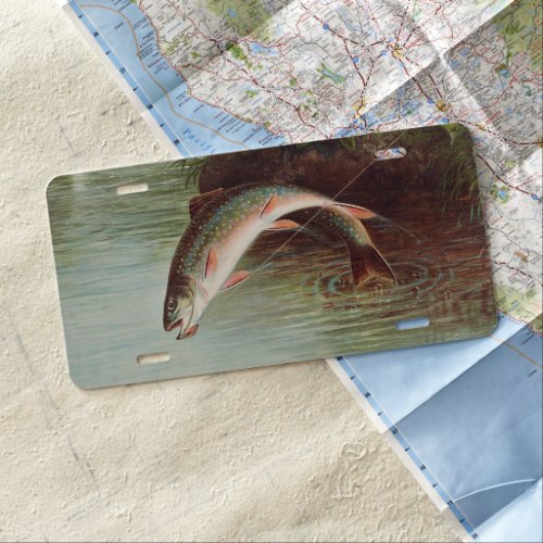 Leaping Brook Trout by Samuel Kilbourne 1874  License Plate