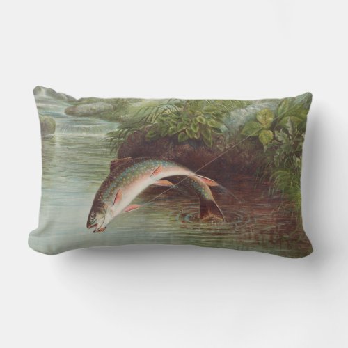 Leaping Brook Trout by Samuel Kilbourne 1874 Lumbar Pillow