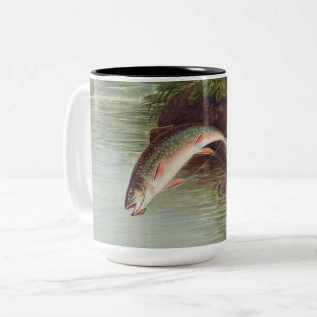 Leaping Brook Trout by Samuel Kilbourne (1874)  Mu Two-Tone Coffee Mug (Front Left)